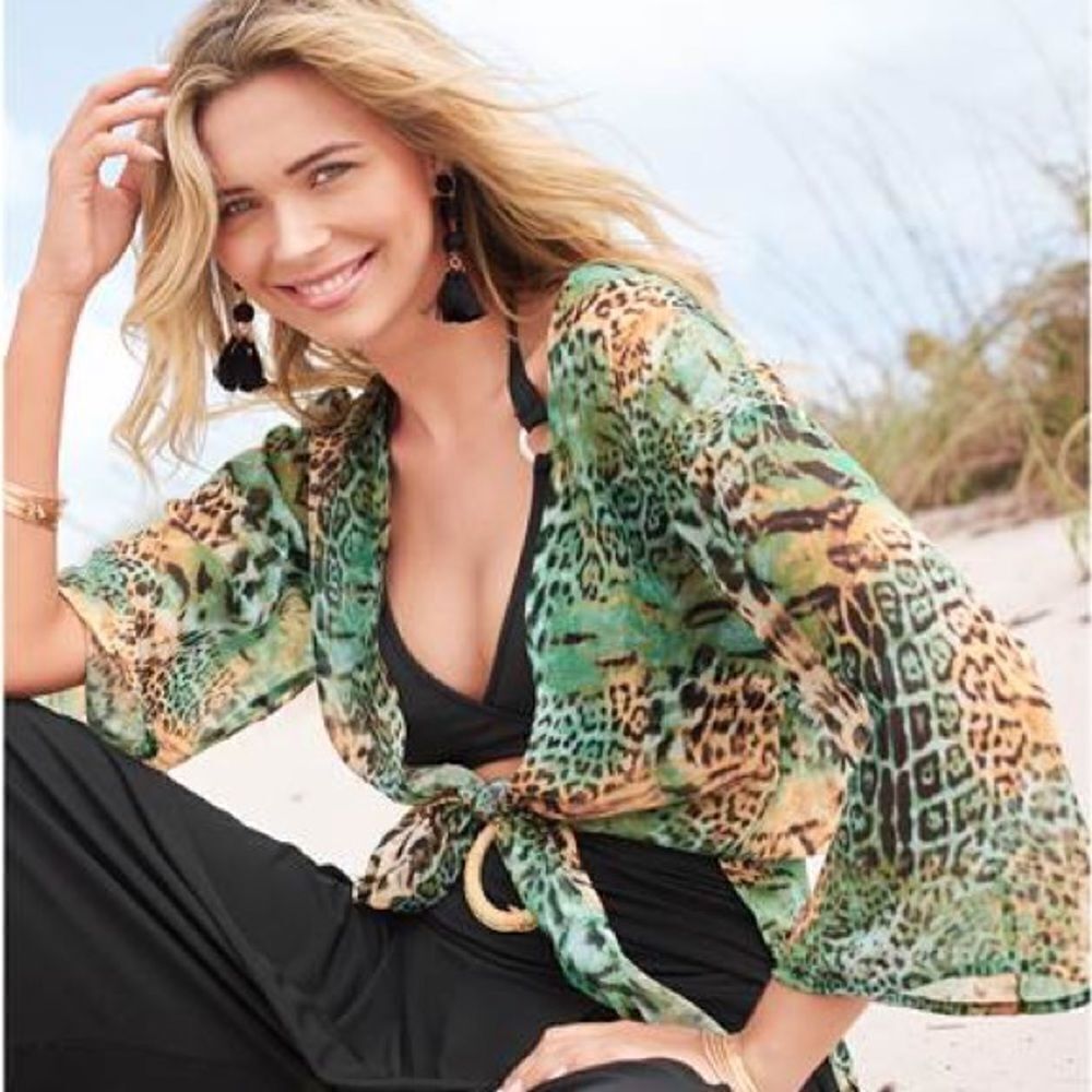 Venus Tie-Front Animal Print Beach Cover Up Shirt Size S/M